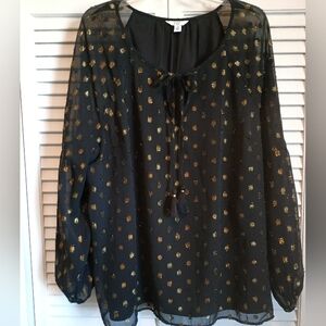 👑Like New-Crown & Ivy Black &  Gold Lame' Sheer Blouse (2X)👑